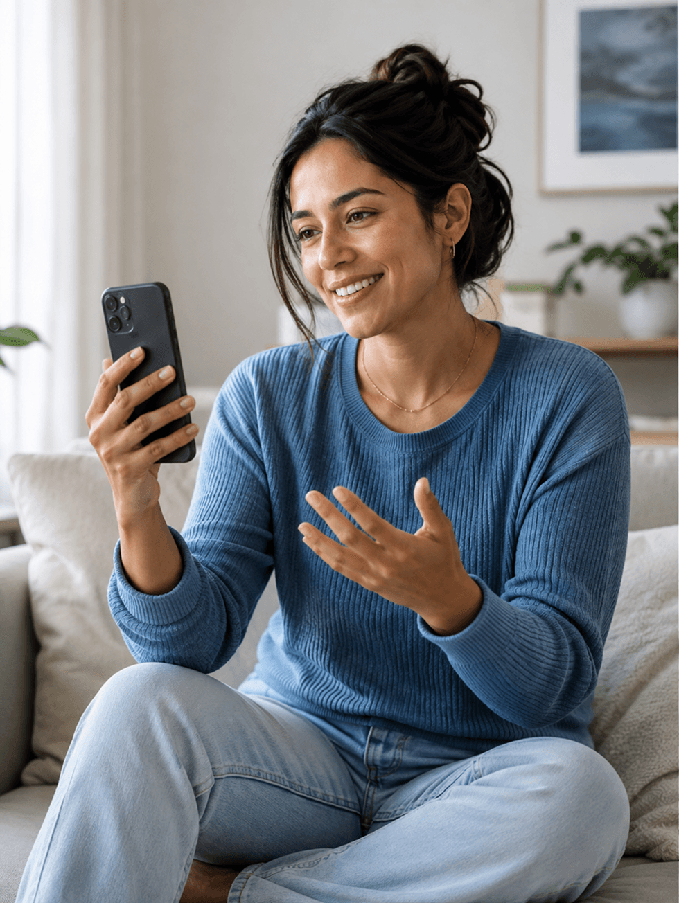 Mujer sonriendo en videollamada